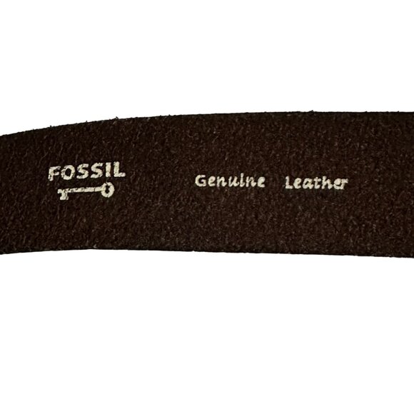 Fossil size L 43.5” long silver and goldtone buckle brown leather belt EUC - Picture 6 of 8